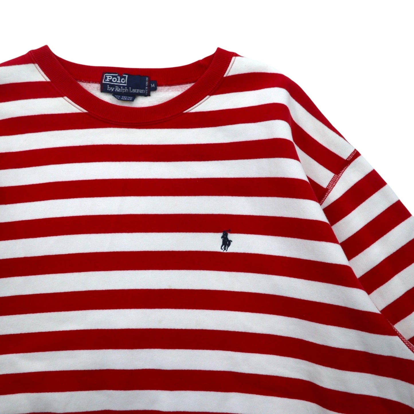 Polo by Ralph Lauren 90年代 クルーネック スウェット M レッド ボーダー 裏起毛 スモールポニー刺繍