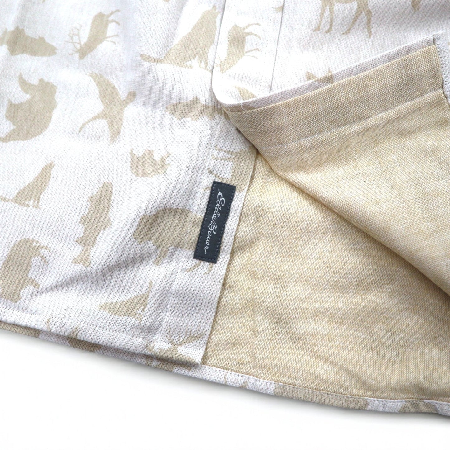 Eddie Bauer ボタンダウンシャツ L ベージュ コットン 総柄 アニマル 未使用品