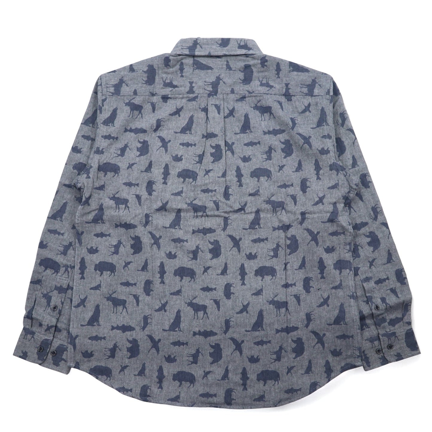 Eddie Bauer ボタンダウンシャツ L ネイビー コットン 総柄 アニマル 未使用品