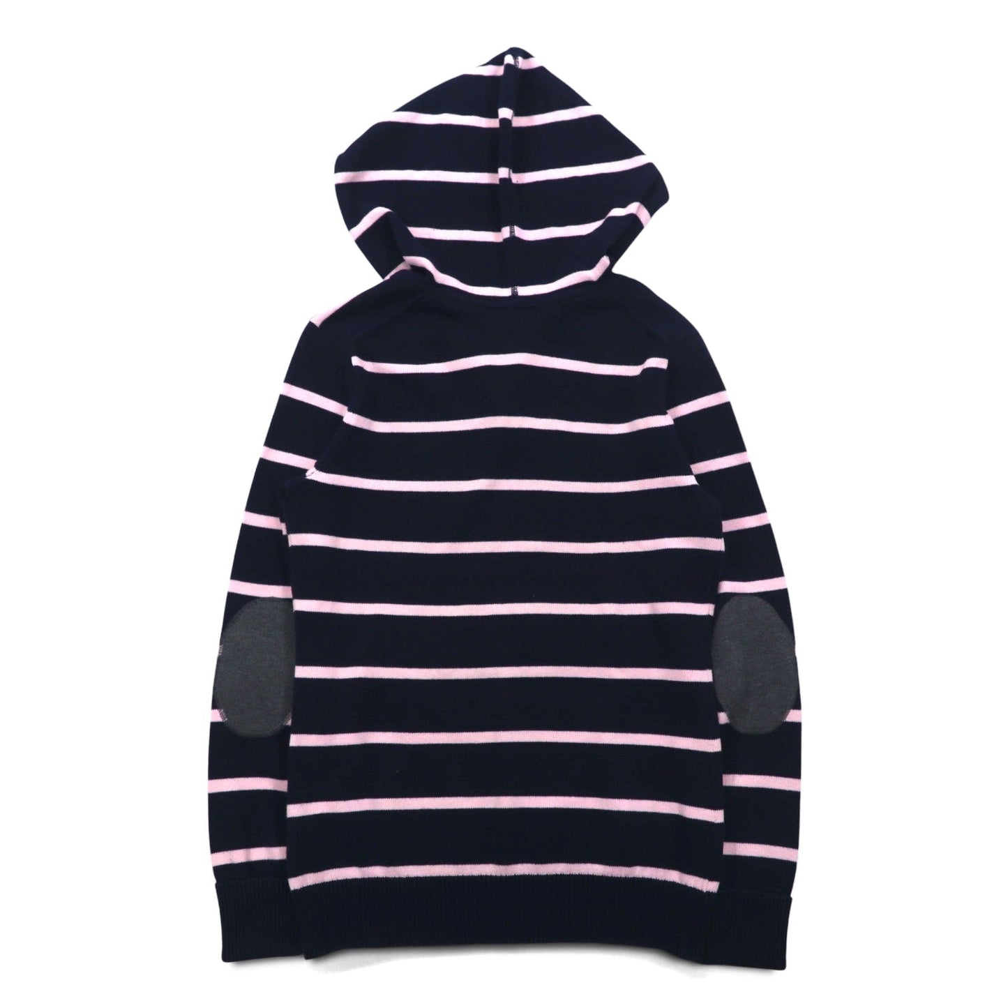 TOMMY HILFIGER コットン ニット パーカー S ネイビー ボーダー エルボーパッチ フロントポケット
