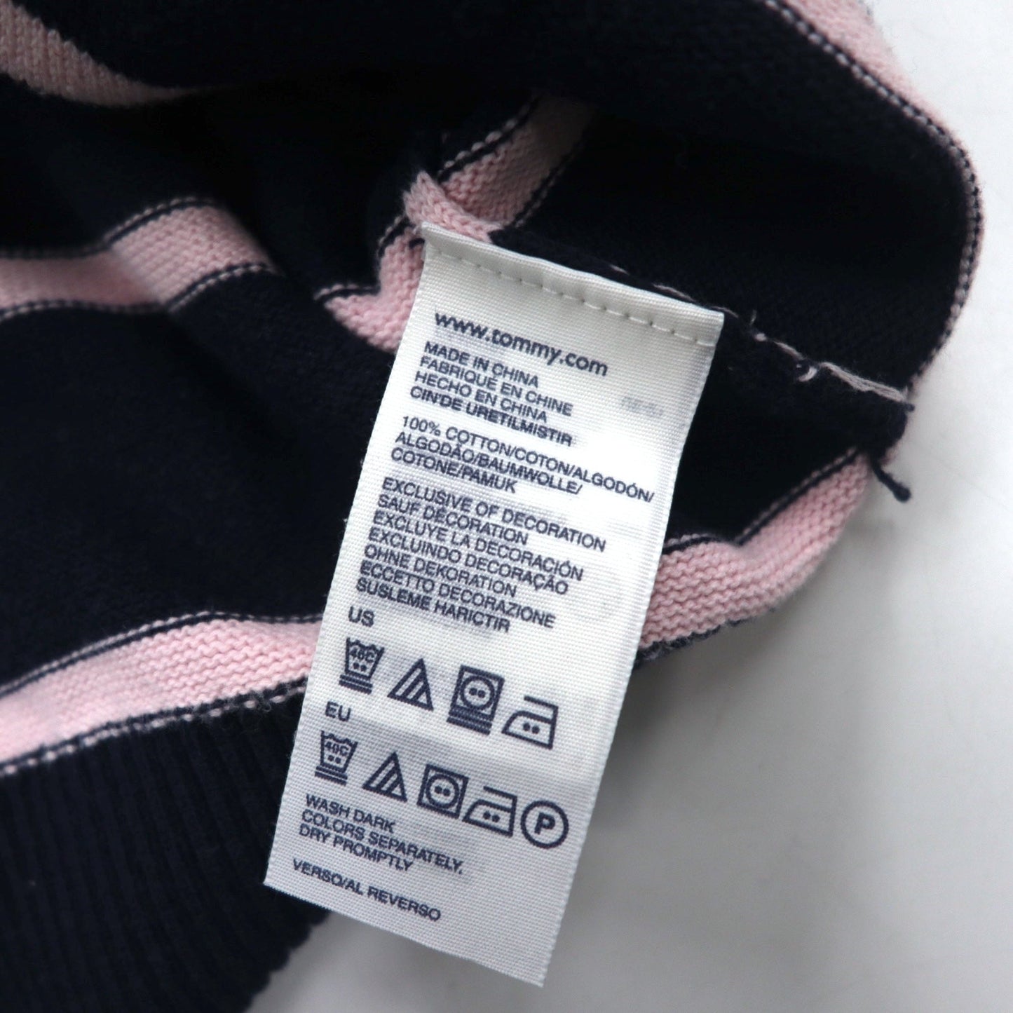 TOMMY HILFIGER コットン ニット パーカー S ネイビー ボーダー エルボーパッチ フロントポケット