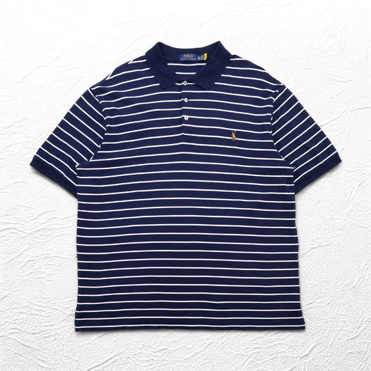 POLO RALPH LAUREN ボーダー ポロシャツ XL ネイビー コットン スモールポニー刺繍