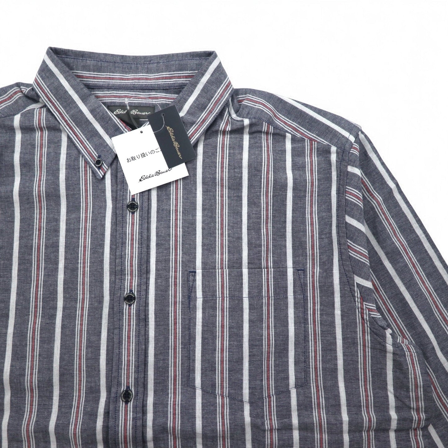 Eddie Bauer ダブルクロス ボタンダウンシャツ L ブルー コットン ストライプ 未使用品