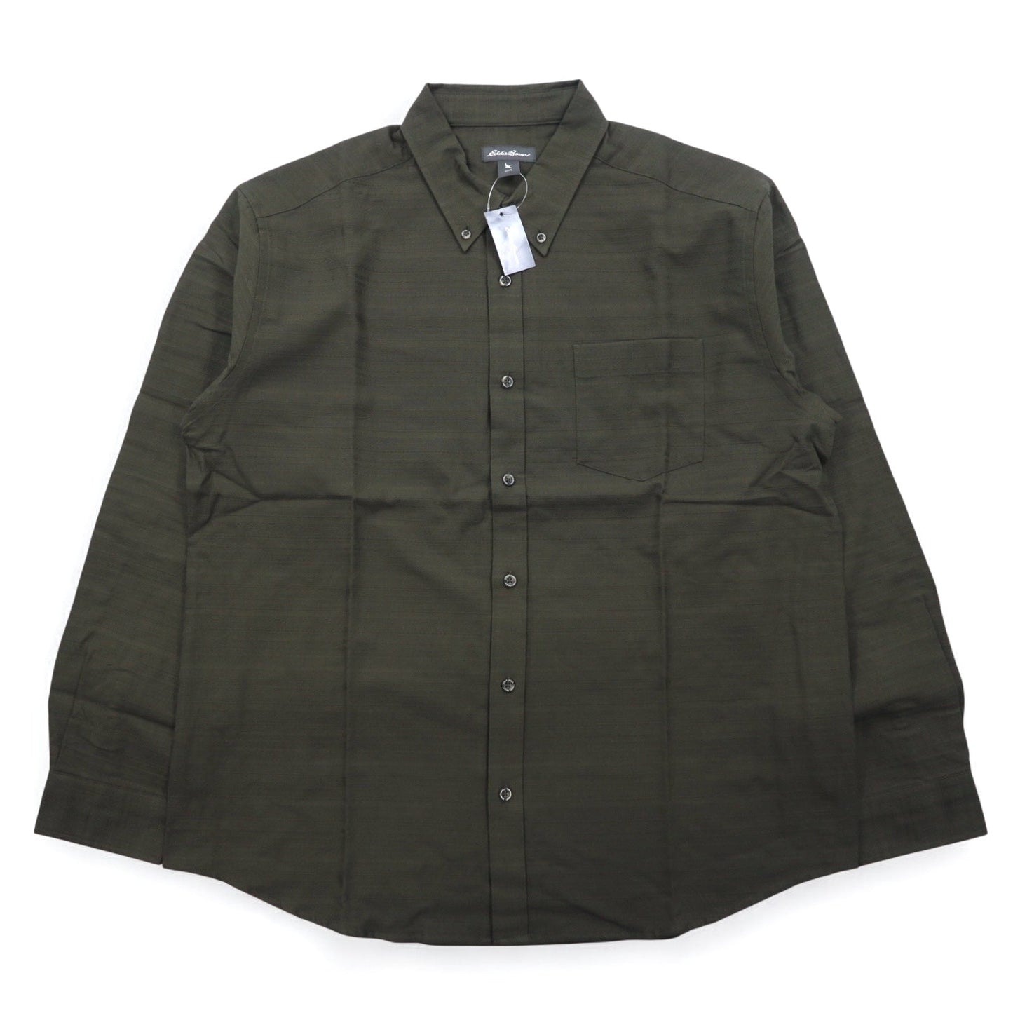 Eddie Bauer ドビー織 ボタンダウンシャツ L カーキ コットン 総柄 未使用品