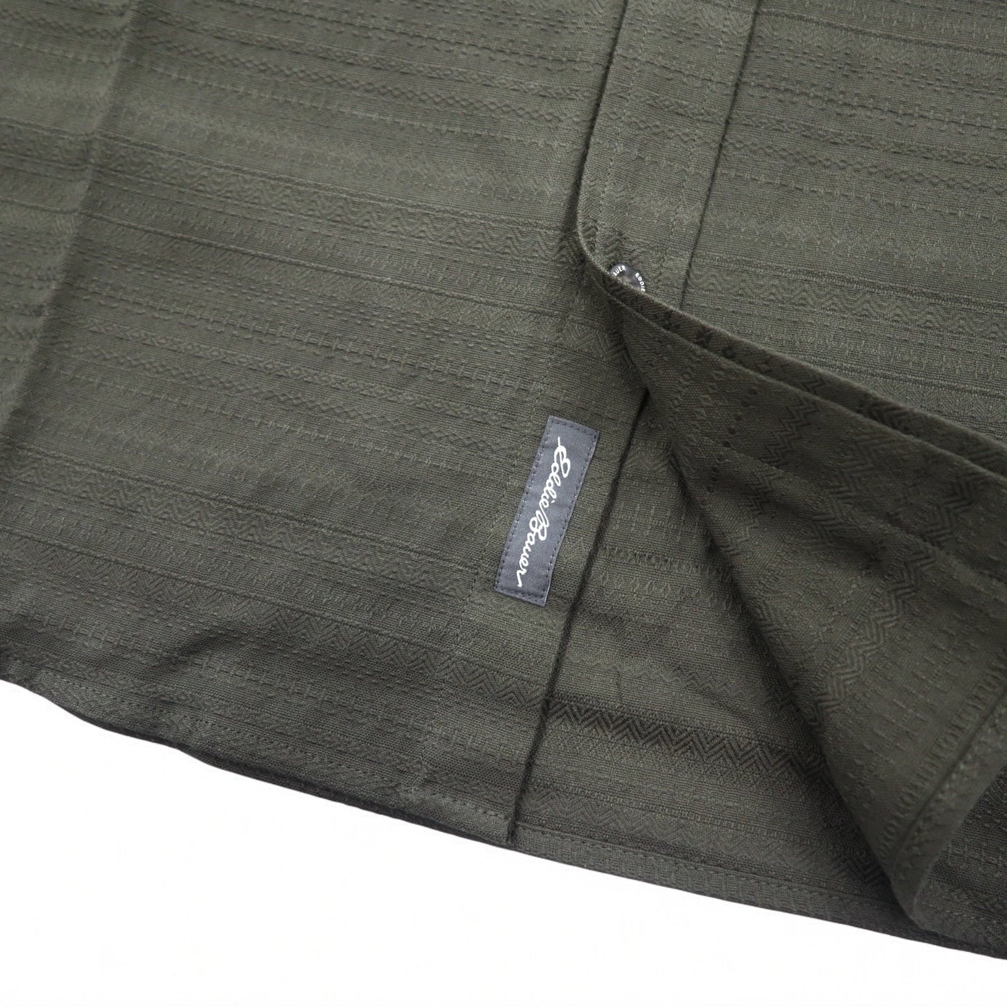 Eddie Bauer ドビー織 ボタンダウンシャツ L カーキ コットン 総柄 未使用品