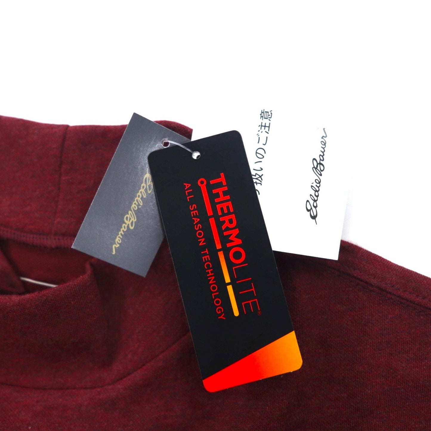 Eddie Bauer サーモライト THERMOLITE ハイネック ロングスリーブ Tシャツ ロンT L ボルドー ポリエステル 未使用品
