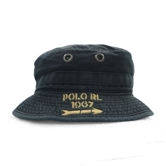 Polo by Ralph Lauren 90年代 バケットハット サファリハット L/XL ブラック コットン フェード