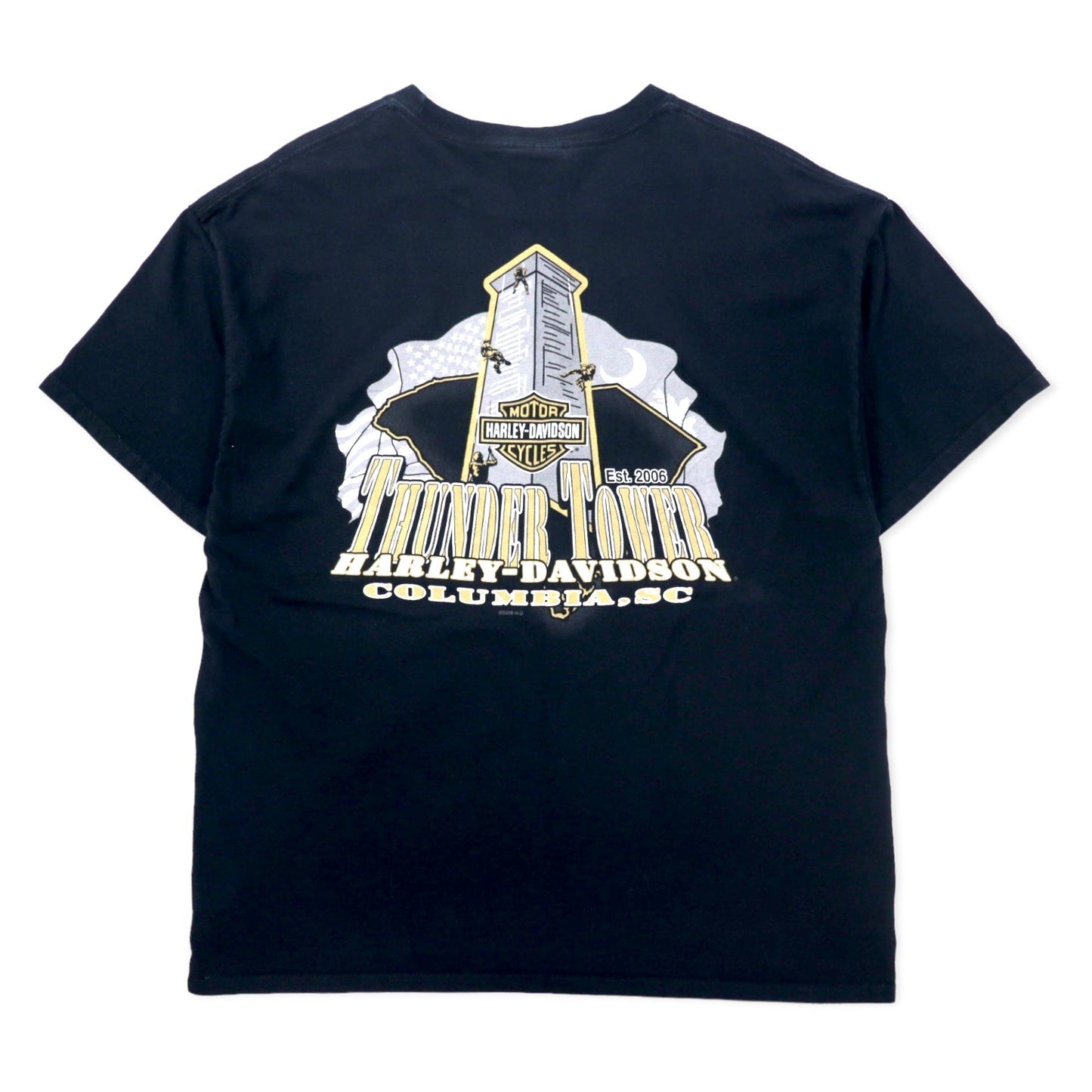HARLEY DAVIDSON ロゴプリント Tシャツ XL ブラック コットン Hanes BEEFY-T ビッグサイズ THUNDER TOWER