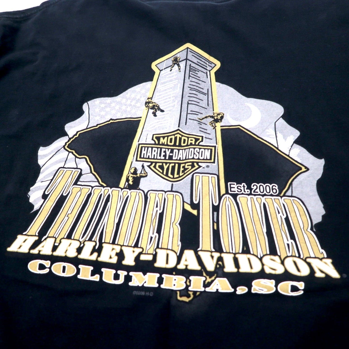 HARLEY DAVIDSON ロゴプリント Tシャツ XL ブラック コットン Hanes BEEFY-T ビッグサイズ THUNDER TOWER