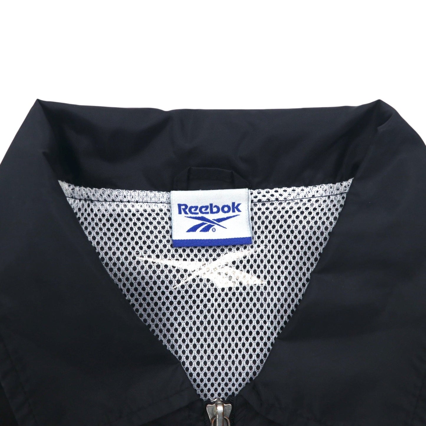 Reebok 90年代 フルジップ コーチジャケット L ブラック ロゴテープ サイドライン メッシュライナー