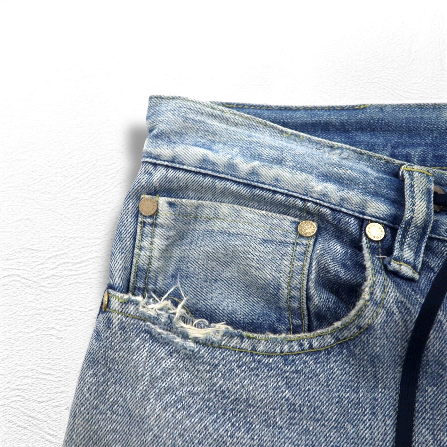 FUMITO GANRYU サルエル セルビッジ デニムパンツ M ダメージ クラッシュ加工 インディゴ ブルー  5-Pocket Sarrouel Pants 日本製