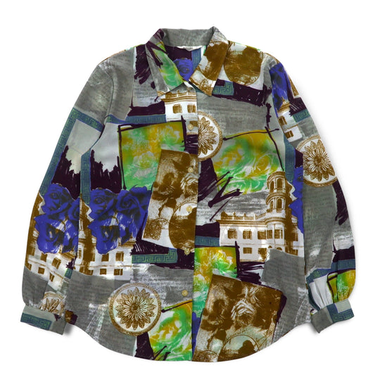 Vintage 90s Japan Made Retro Shirt ATTRAIT レトロ 総柄 ポリシャツ M マルチカラー アート