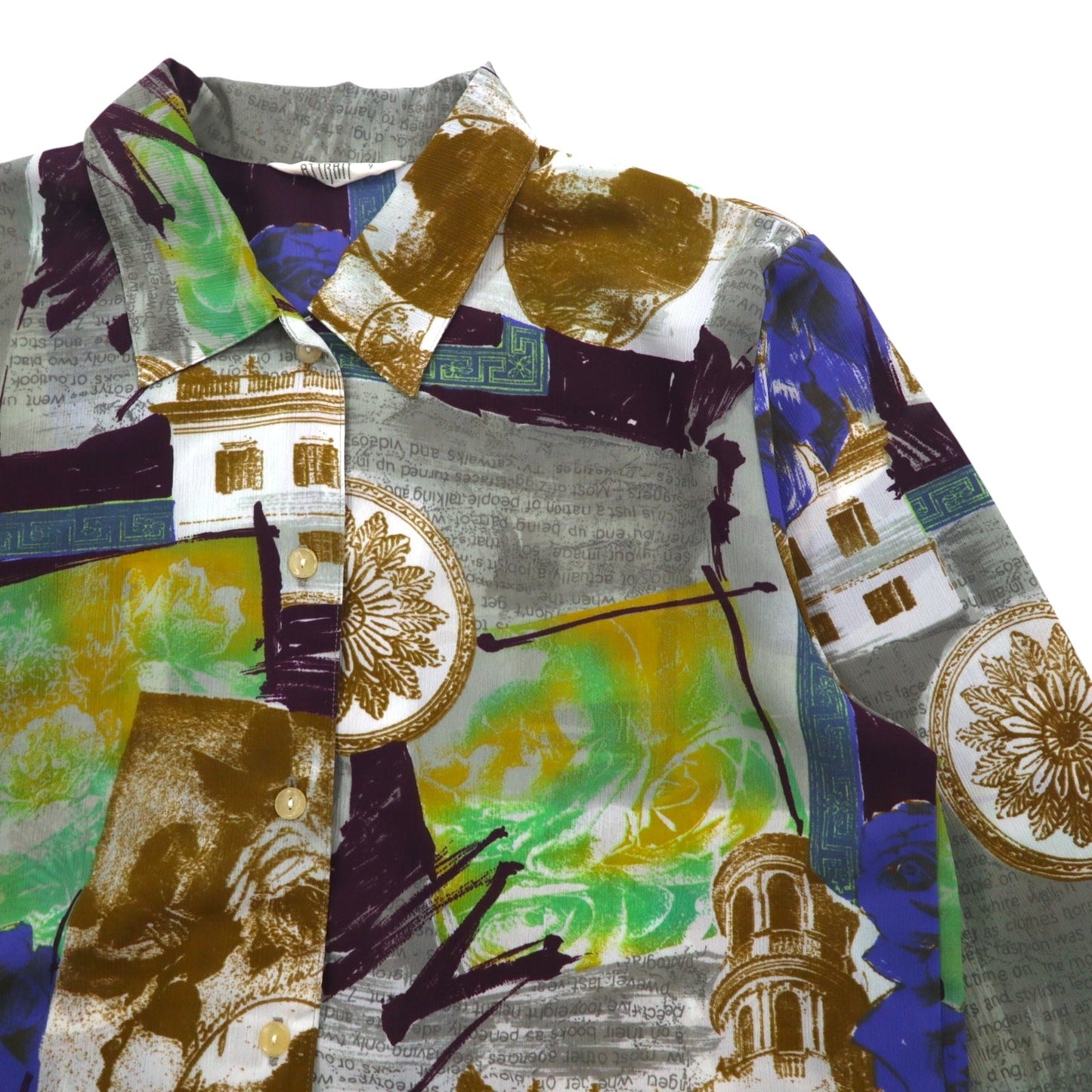 Vintage 90s Japan Made Retro Shirt ATTRAIT レトロ 総柄 ポリシャツ M マルチカラー アート