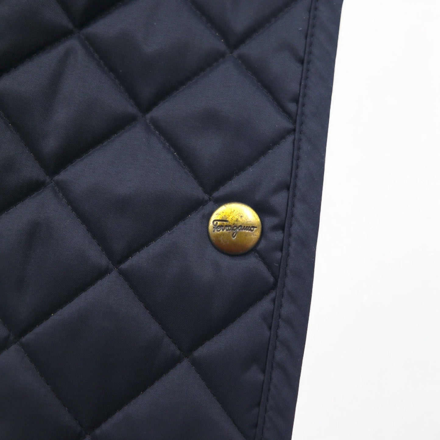 Salvatore Ferragamo イタリア製 キルティングジャケット L ネイビー ポリエステル 襟コーデュロイ 裏地スカーフ