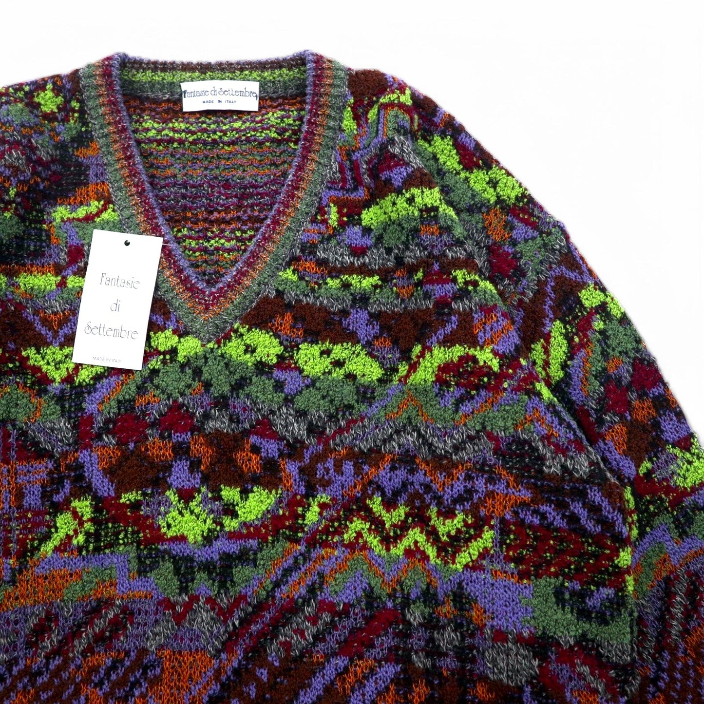 Fantasie di Settembre イタリア製 90年代 総柄 ジャガード ニット セーター L マルチカラー デッドストック 未使用品