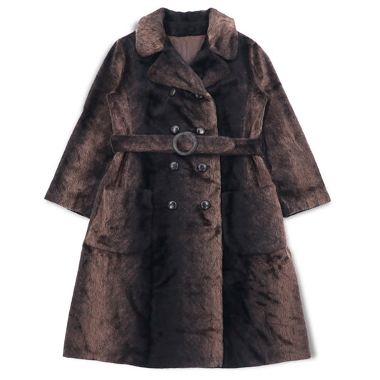 Vintage 60s Fur Coat Style by Fairmoorフランス製 60年代 ダブルブレスト ファーコート FREE ブラウン 毛皮 ベルト付き