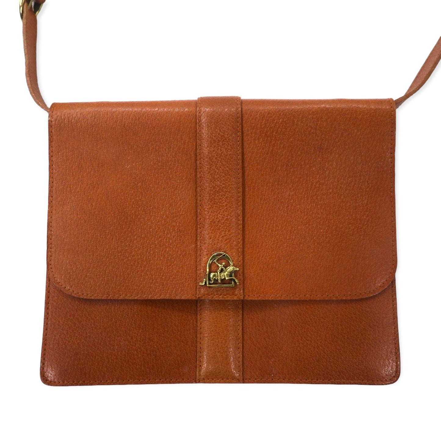 RALPH LAUREN スクエア ショルダーバッグ ブラウン レザー シボ革