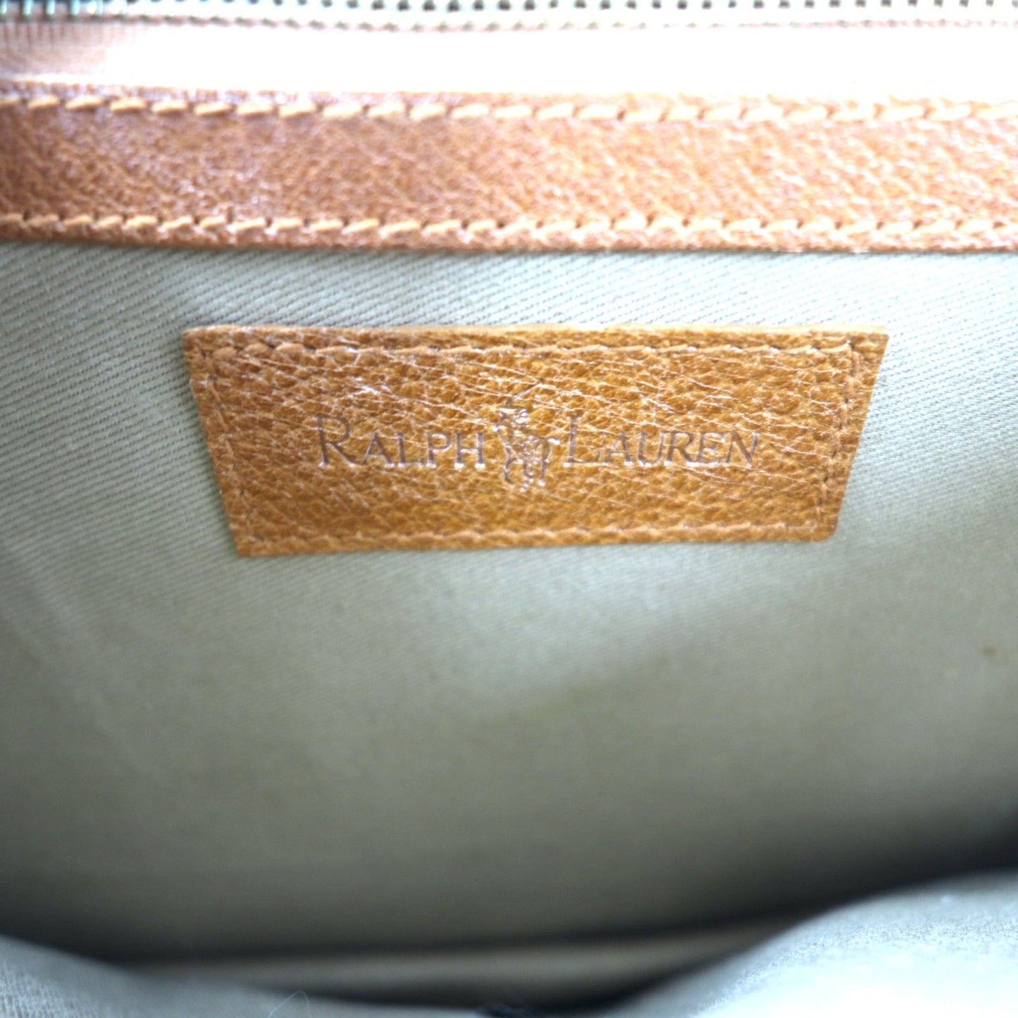 RALPH LAUREN スクエア ショルダーバッグ ブラウン レザー シボ革
