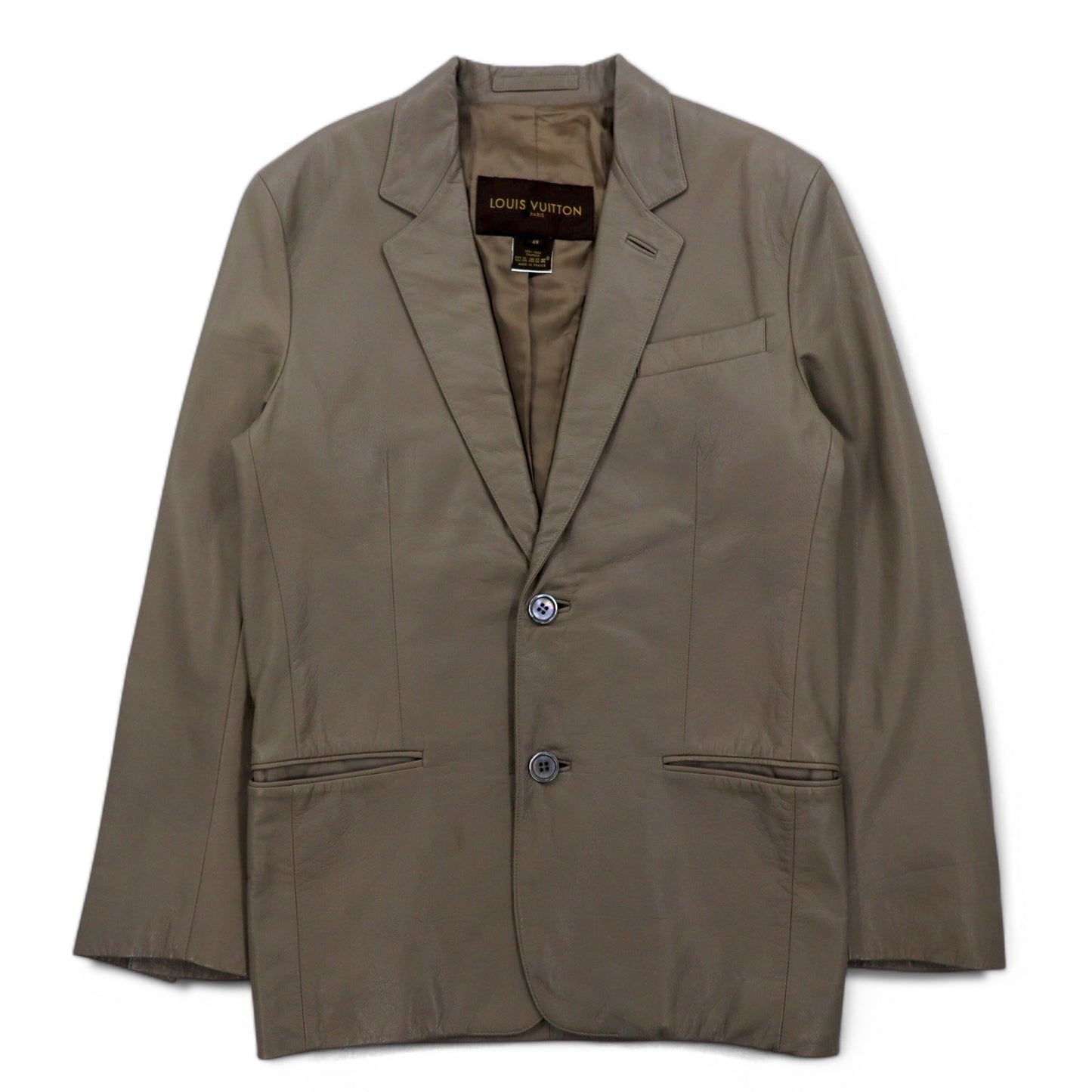 LOUIS VUITTON フランス製 カーフスキン 2B テーラードジャケット L ベージュ 牛革 LVJ 正規代理店