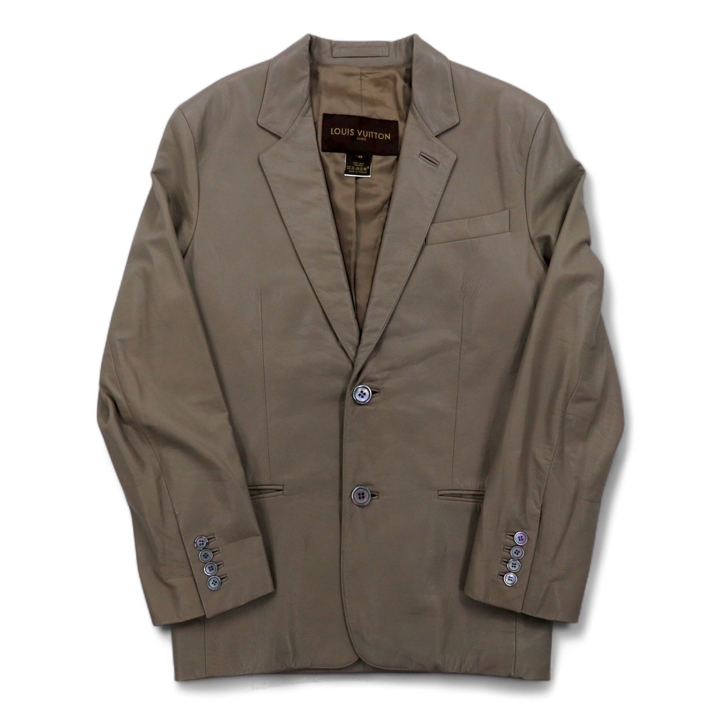 LOUIS VUITTON フランス製 カーフスキン 2B テーラードジャケット L ベージュ 牛革 LVJ 正規代理店