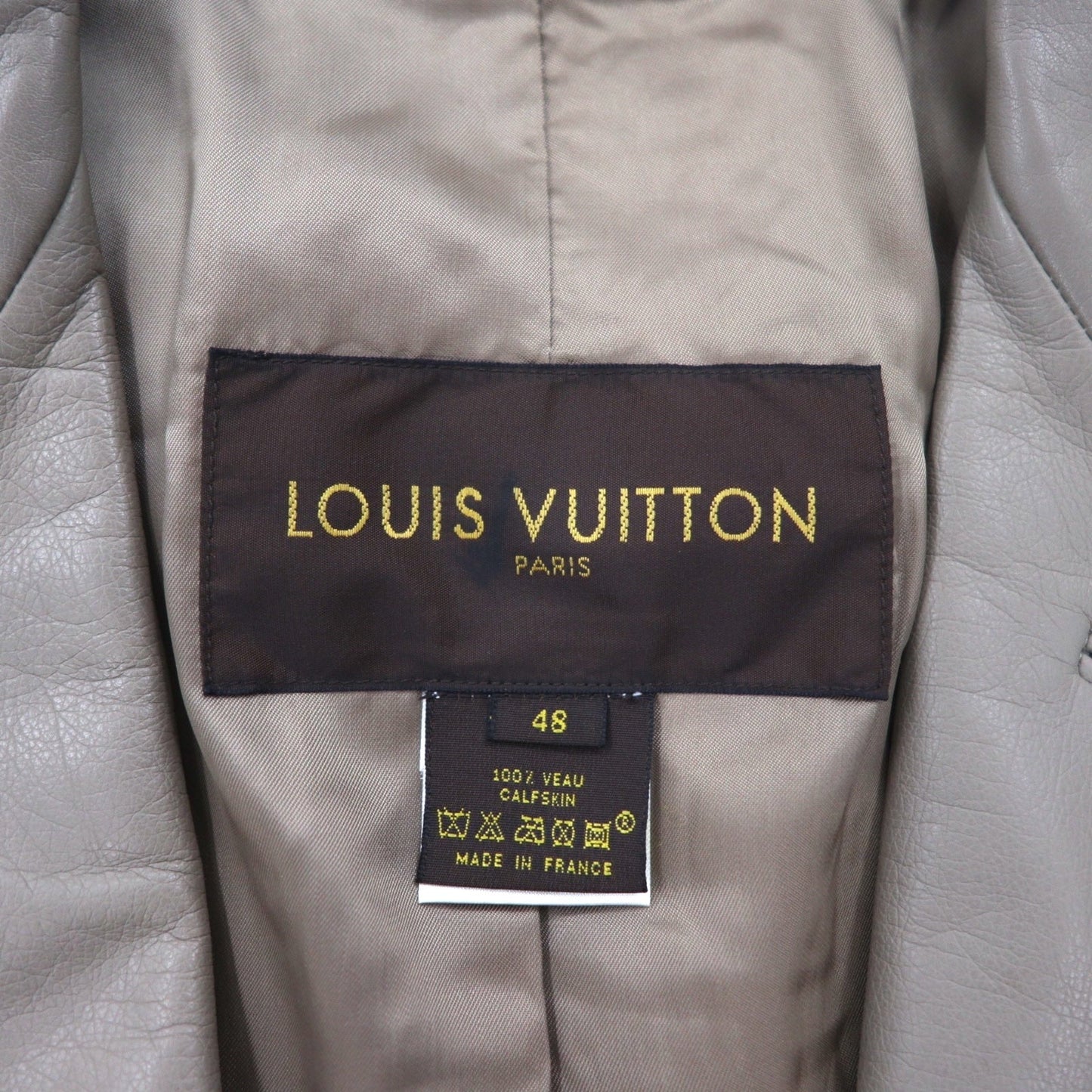 LOUIS VUITTON フランス製 カーフスキン 2B テーラードジャケット L ベージュ 牛革 LVJ 正規代理店