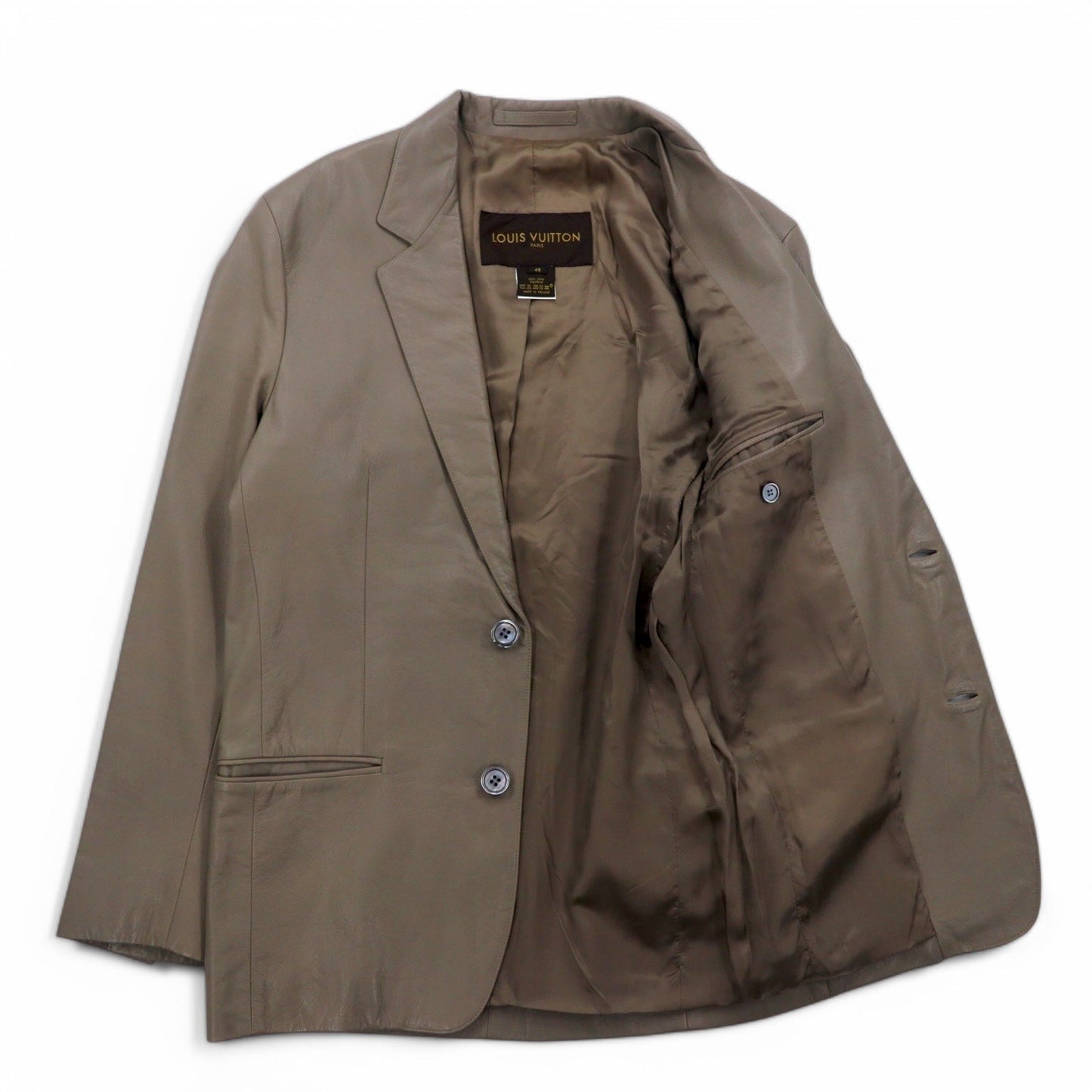 LOUIS VUITTON フランス製 カーフスキン 2B テーラードジャケット L ベージュ 牛革 LVJ 正規代理店