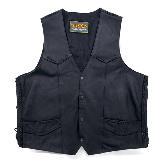 90年代 UNIK Leather Apparel レザーベスト バイカーベスト XL ブラック スナップボタン レースアップ 編み上げ