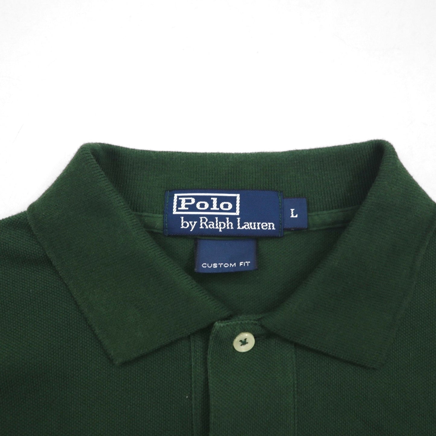 Polo by Ralph Lauren 長袖 ポロシャツ ラガーシャツ L グリーン 鹿の子 CUSTOM FIT 刺繍 ナンバリング