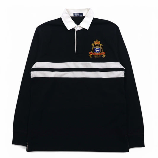 Polo by Ralph Lauren ラガーシャツ M ブラック コットン エンブレムロゴ 刺繍