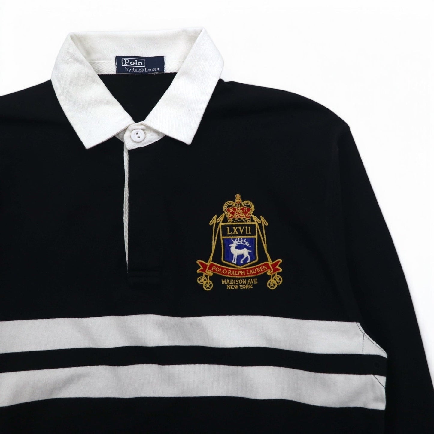 Polo by Ralph Lauren ラガーシャツ M ブラック コットン エンブレムロゴ 刺繍