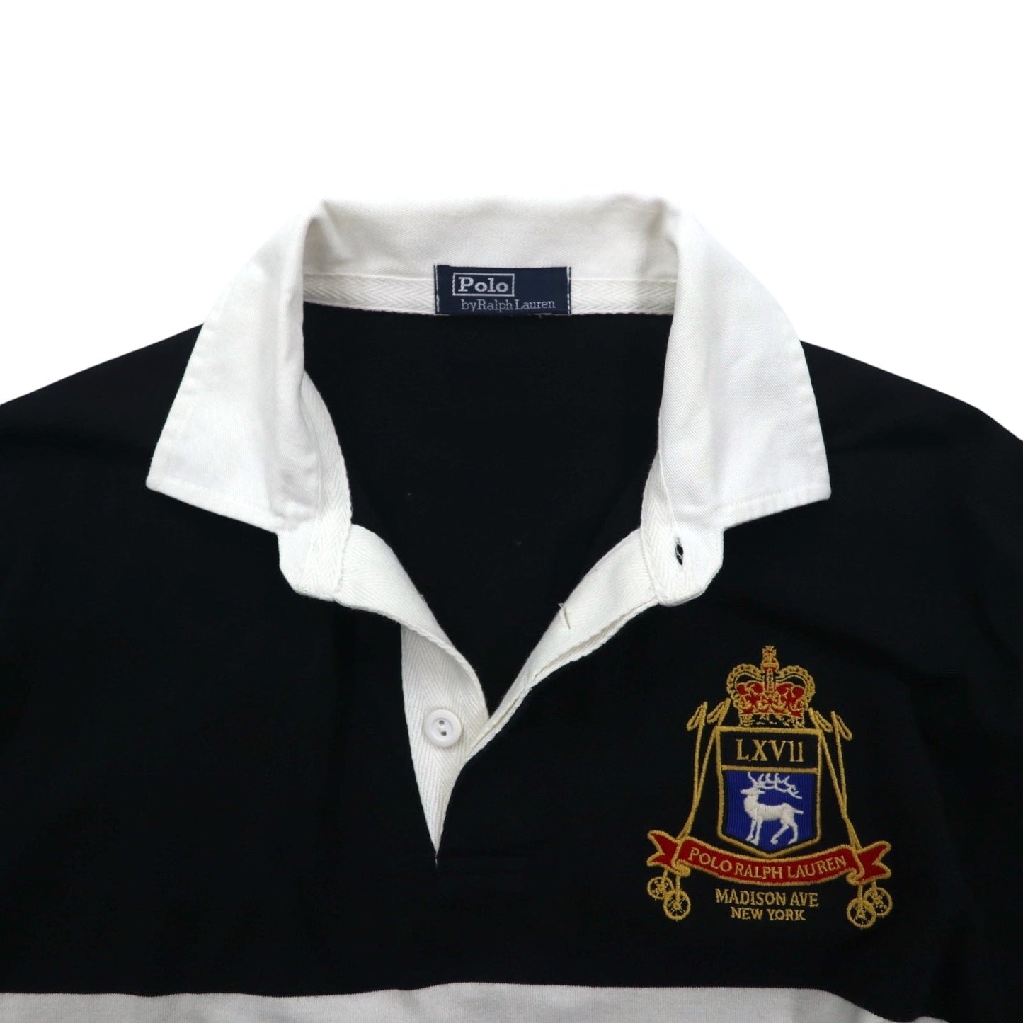 Polo by Ralph Lauren ラガーシャツ M ブラック コットン エンブレムロゴ 刺繍