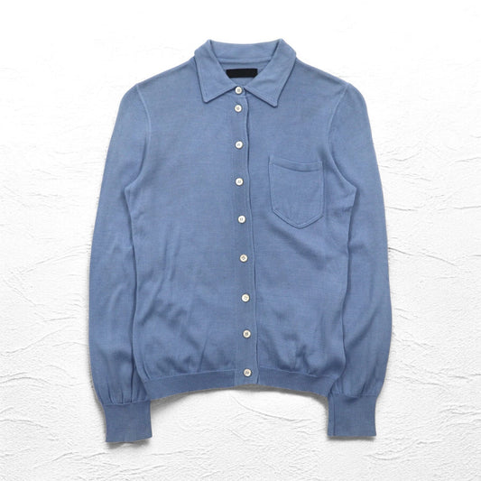 PRADA ボタンフロント ニットシャツ カーディガン M ブルー コットン イタリア製