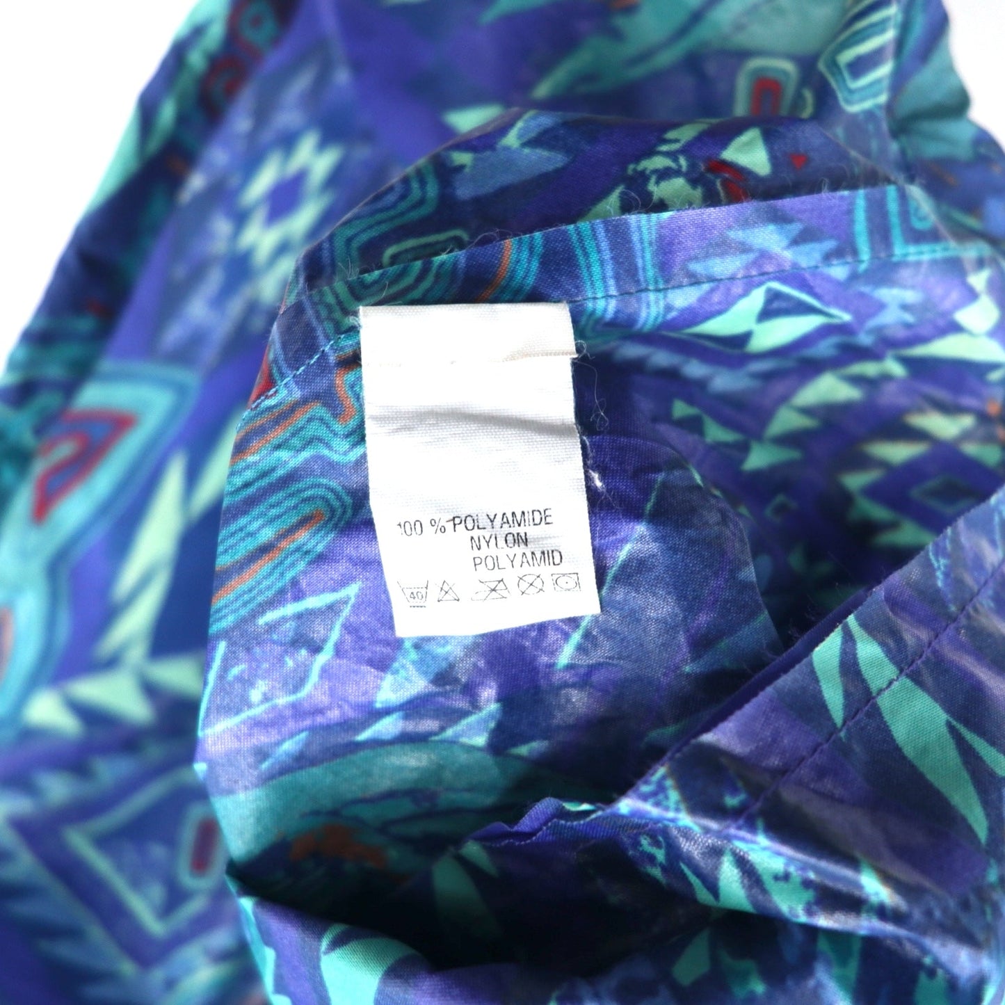 K-WAY 90年代 フード収納式 パッカブル ナイロンジャケット パーカー XL ブルー 総柄 ネイティブ柄 インディアン