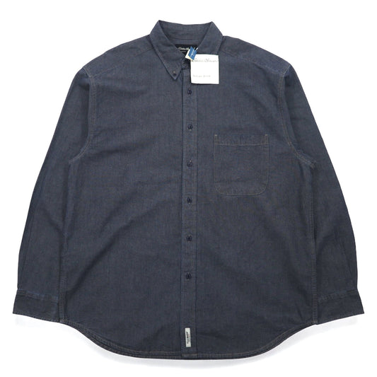 Eddie Bauer シャンブレー ボタンダウンシャツ L ブルー インディゴ コットン 未使用品