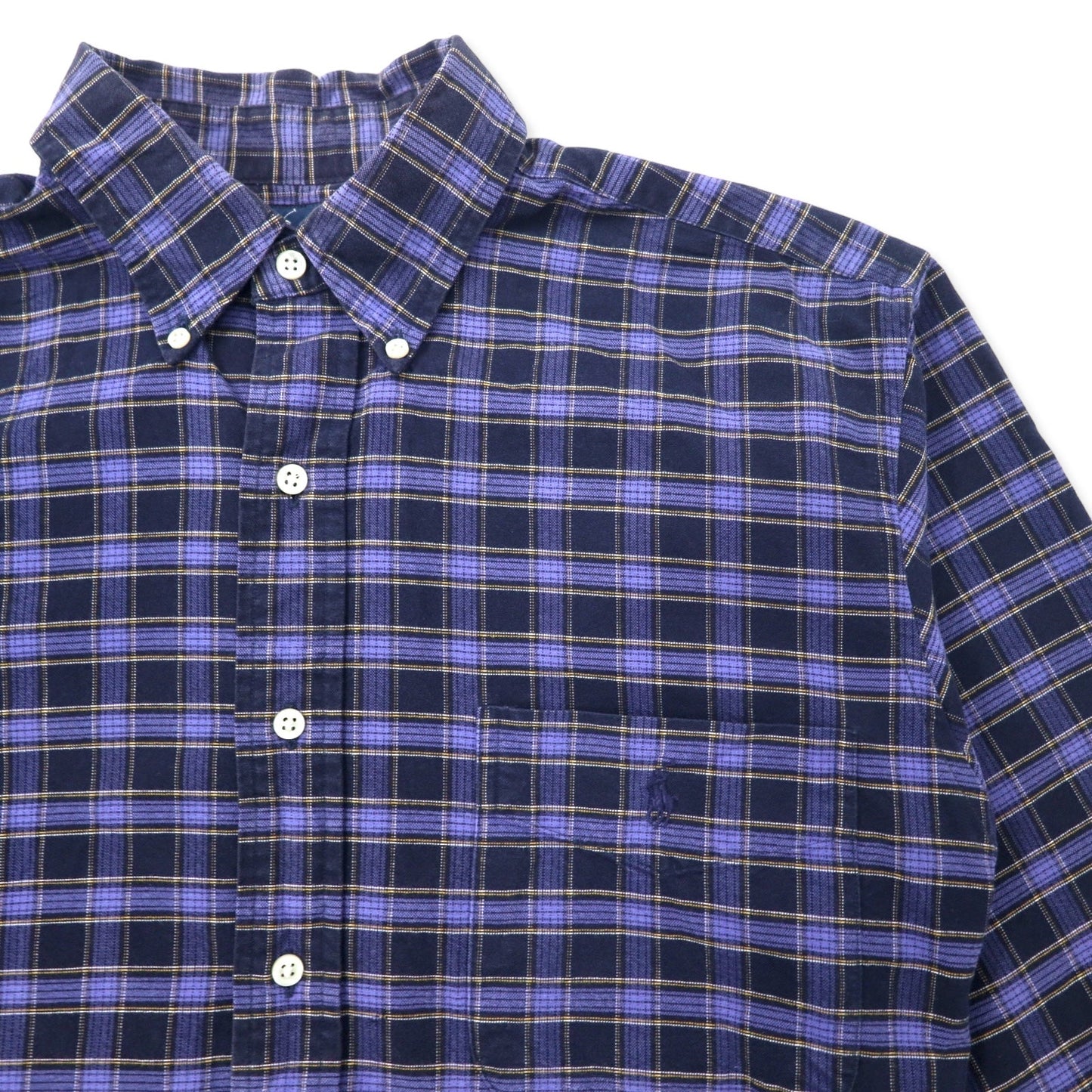 Ralph Lauren ボタンダウンシャツ M ネイビー チェック コットン BIG SHIRT スモールポニー刺繍