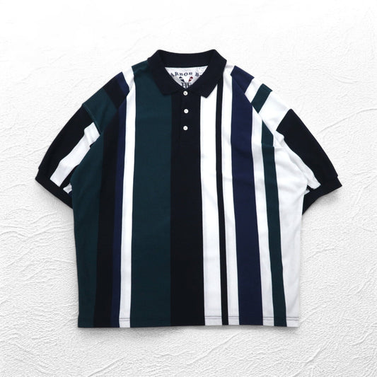 90年代 HARBOR BAY マルチストライプ ポロシャツ 4XL BIG ネイビー コットン ビッグサイズ