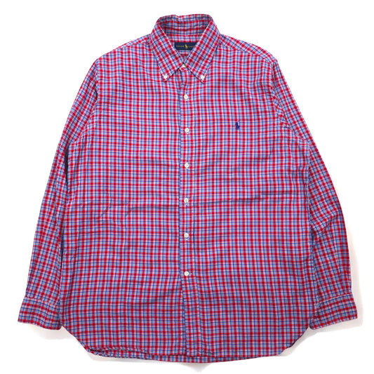 RALPH LAUREN ボタンダウンシャツ L ブルー レッド チェック コットン スモールポニー刺繍