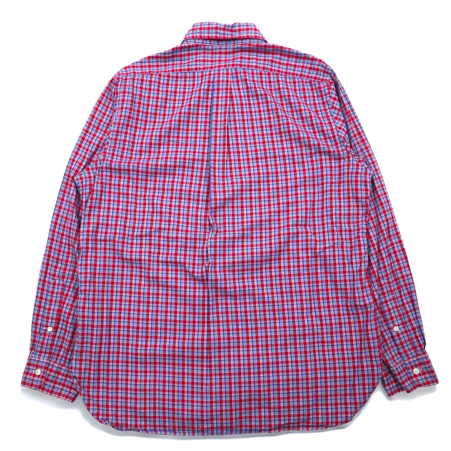 RALPH LAUREN ボタンダウンシャツ L ブルー レッド チェック コットン スモールポニー刺繍