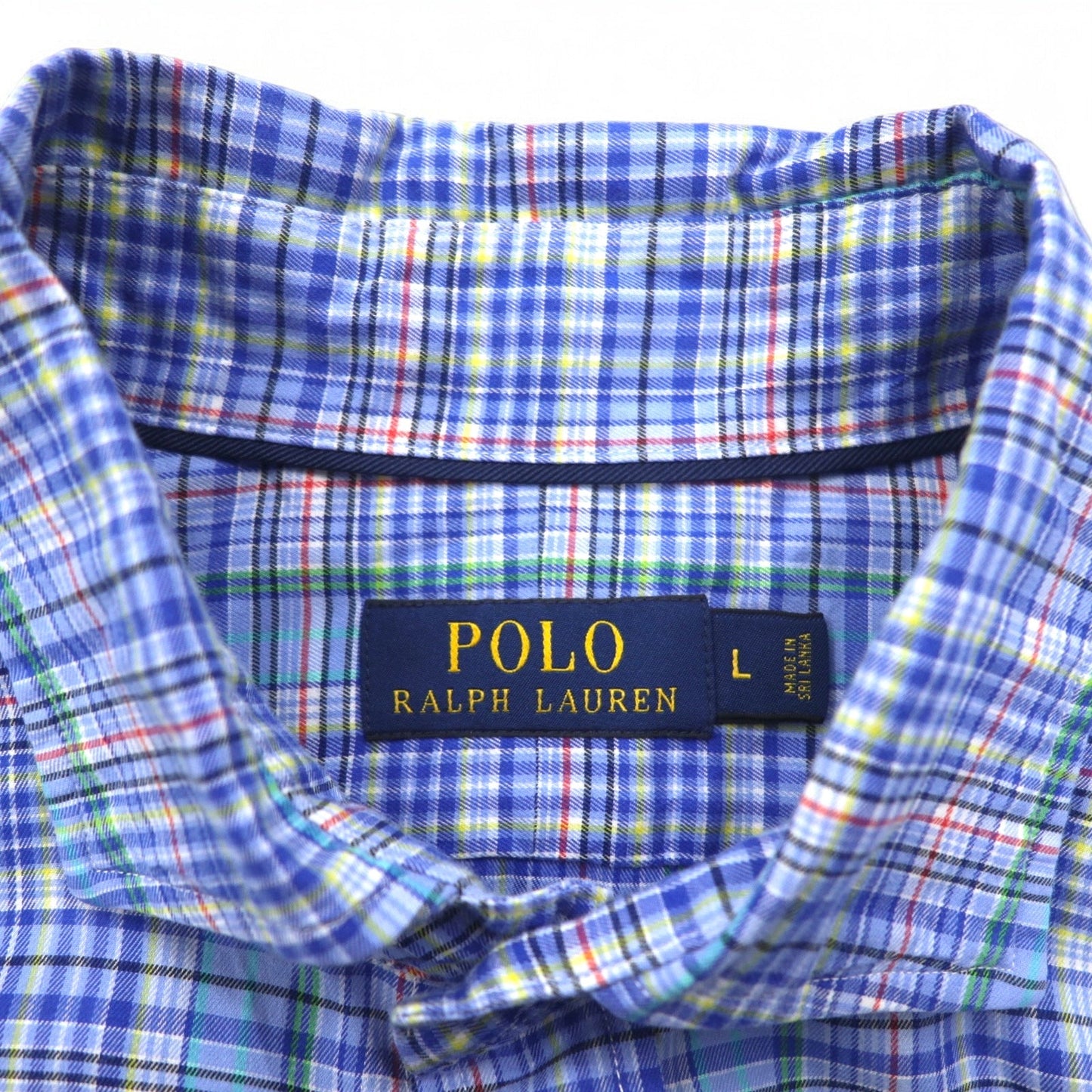 POLO RALPH LAUREN ワイドカラー ドレスシャツ L ブルー チェック コットン
