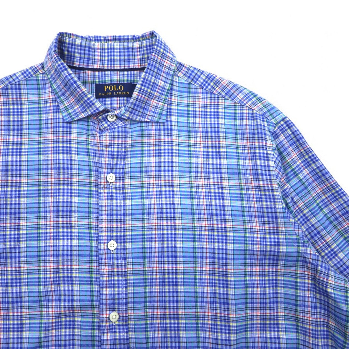 POLO RALPH LAUREN ワイドカラー ドレスシャツ L ブルー チェック コットン