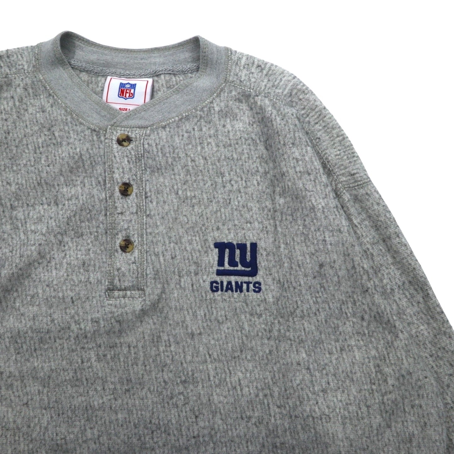 NFL ヘンリーネック ロングスリーブ Tシャツ ロンT L グレー コットン NY GIANTS
