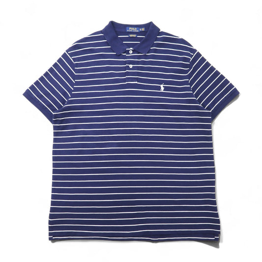POLO RALPH LAUREN カスタムスリムフィット ストレッチメッシュ ポロシャツ XL ネイビー ボーダー コットン 鹿の子 スモールポニー刺繍