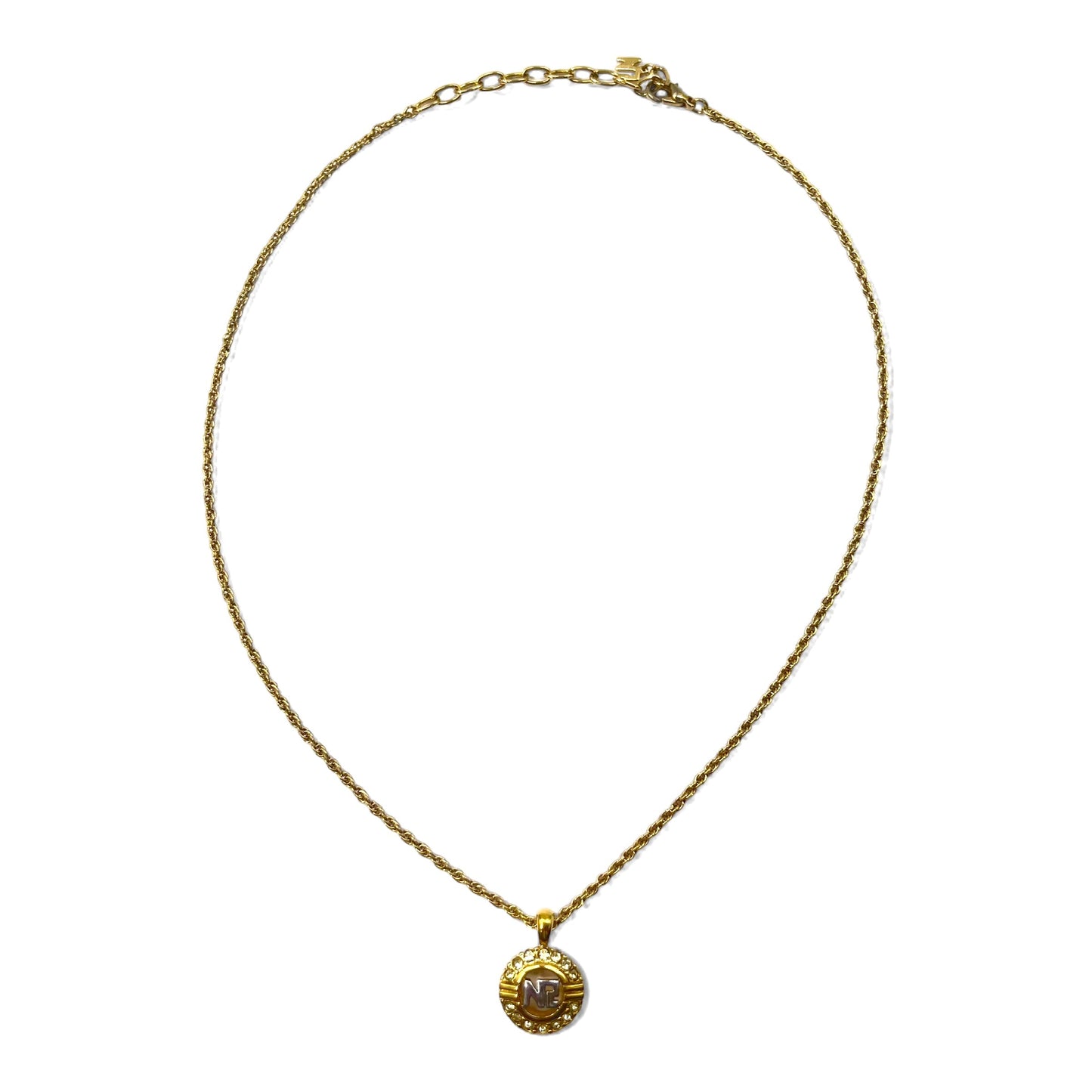 NINA RICCI ラインストーン スパイラルチェーン ネックレス ゴールド ラウンド ロゴモチーフ ヴィンテージ