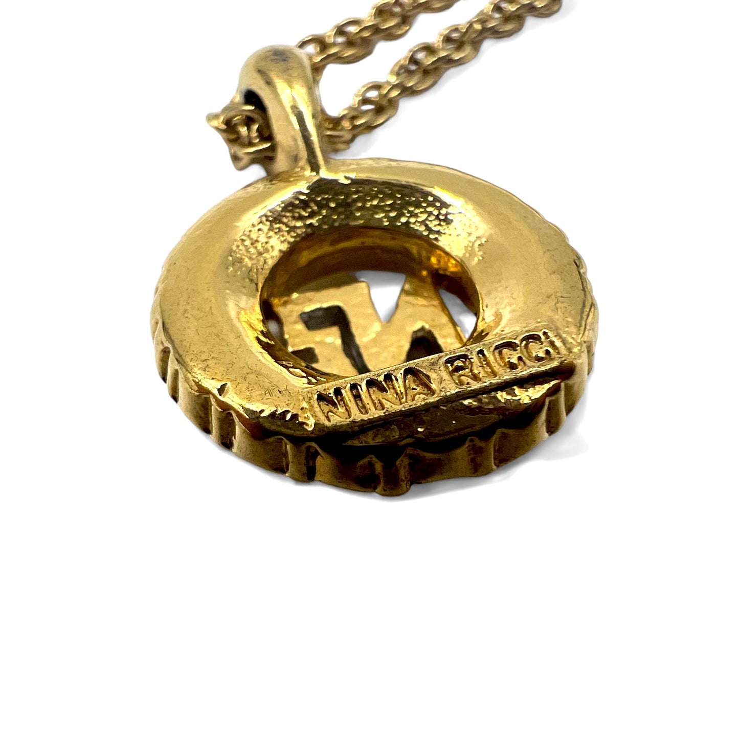 NINA RICCI ラインストーン スパイラルチェーン ネックレス ゴールド ラウンド ロゴモチーフ ヴィンテージ