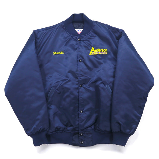 Vintage 90s Made in USA Varsity Jacket GAME Sportswear スタジャン M ネイビー キルティングライナー US企業 刺繍