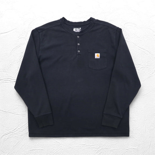 Carhartt ヘビーウェイト ロングスリーブ サーマル ヘンリーネック ロンT 2XL RELAXED FIT ブラック 104429 TK4429