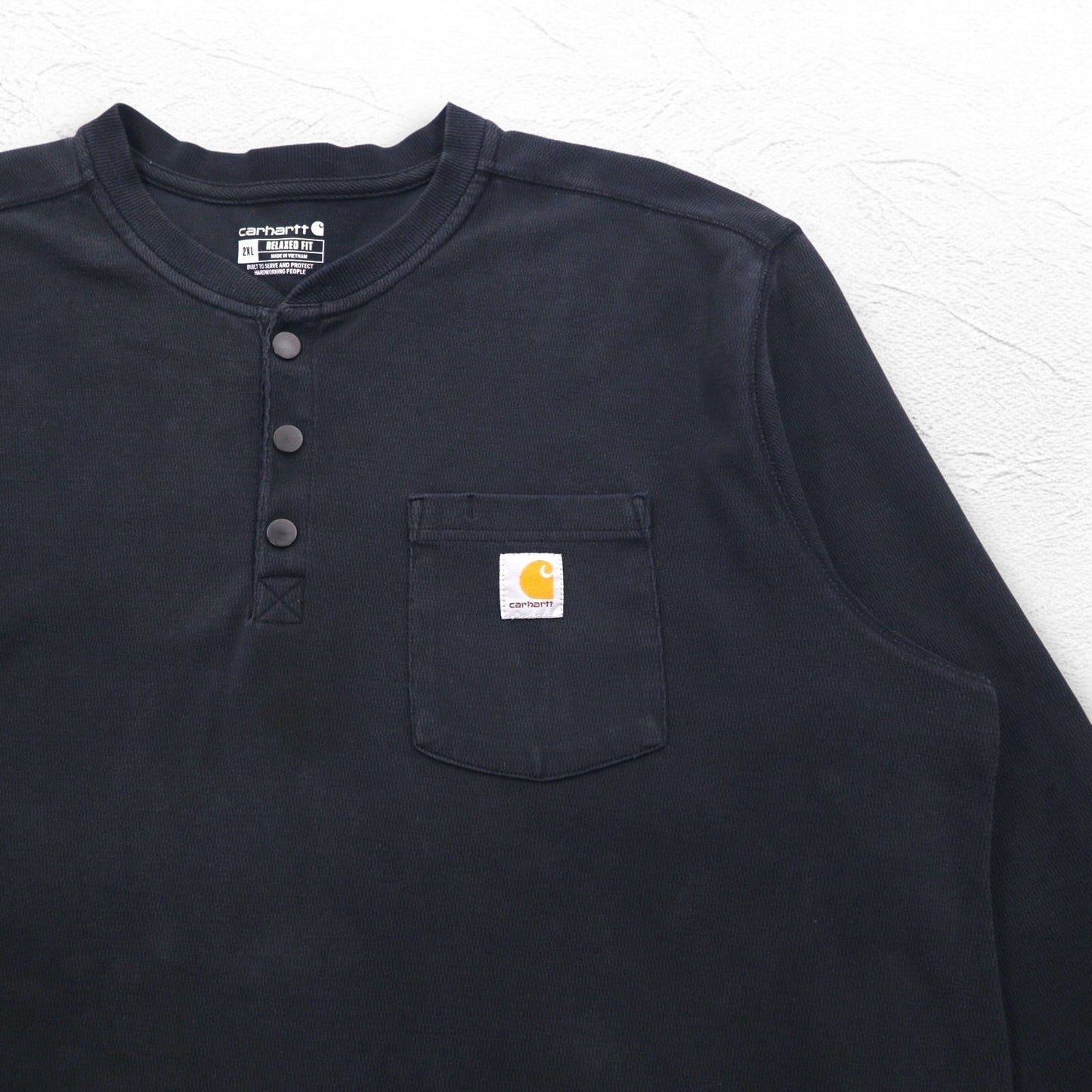 Carhartt ヘビーウェイト ロングスリーブ サーマル ヘンリーネック ロンT 2XL RELAXED FIT ブラック 104429 TK4429