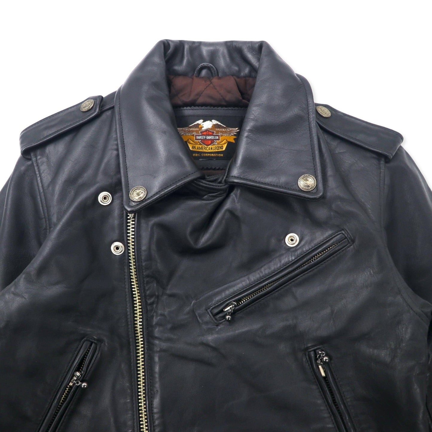 HARLEY DAVIDSON ダブル ライダースジャケット レザージャケット S ブラック 牛革 キルティングライナー