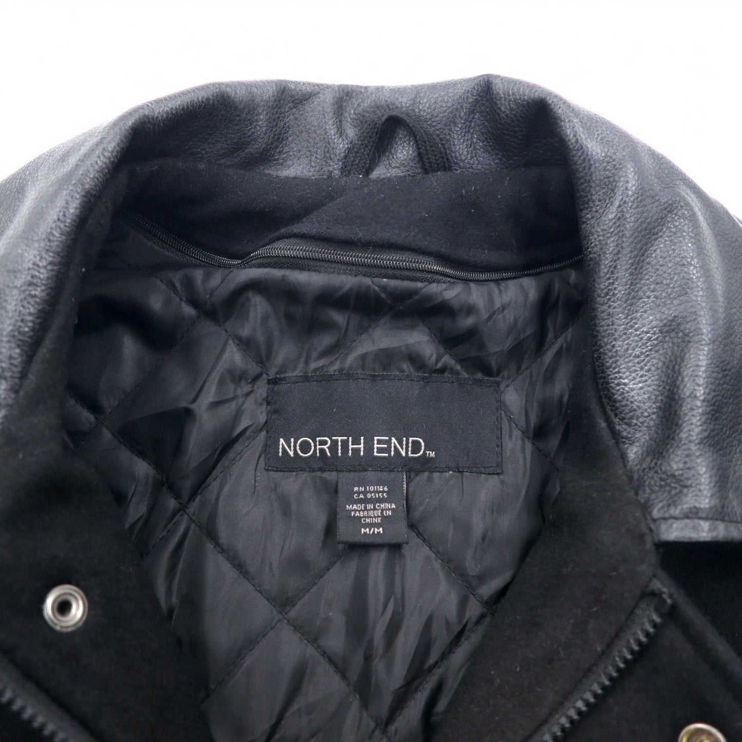 NORTH END レザー切り替え スタジャン M ブラック ウール キルティングライナー 刺繍