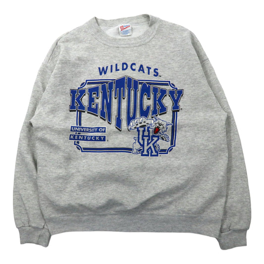 USA製 90年代 Hanes カレッジプリントスウェット XL グレー コットン 裏起毛 WILD CATS KENTUCKY